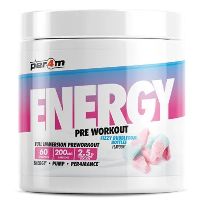 Energy Pre-Workout Fizzy Bubblegum Bottles - 390g (60 Servings)