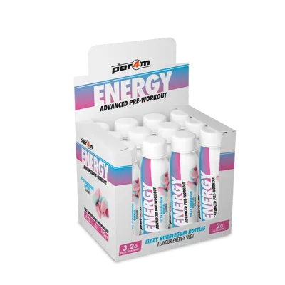 Energy Pre-Workout Shots Fizzy Bubblegum Bottles - Box of 12